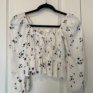 Astr White Puff Sleeve Smocked Blouse